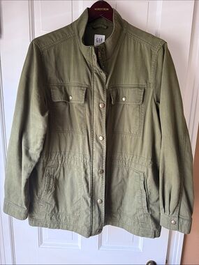Women's Gap Olive Cargo Jacket with Cinched Waist Size XL